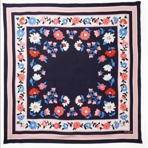 Kate Spade Daisy Silk Square Scarf Navy Pink Coral